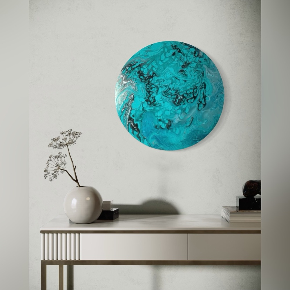 Original Abstract Art 16inx16in One Of A Kind Handmade Painting On Round Canvas